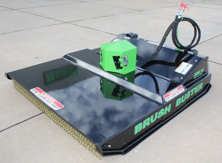 DPM Brush Buster brush cutter, angled view with hydraulic hoses