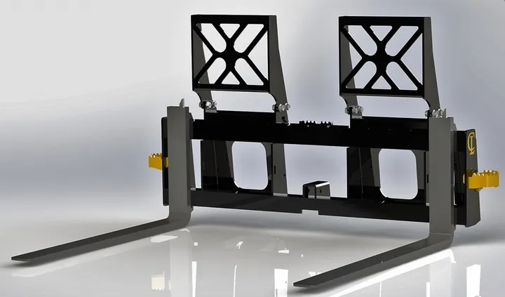 CL Fabrication pallet fork set with brick guard, front view